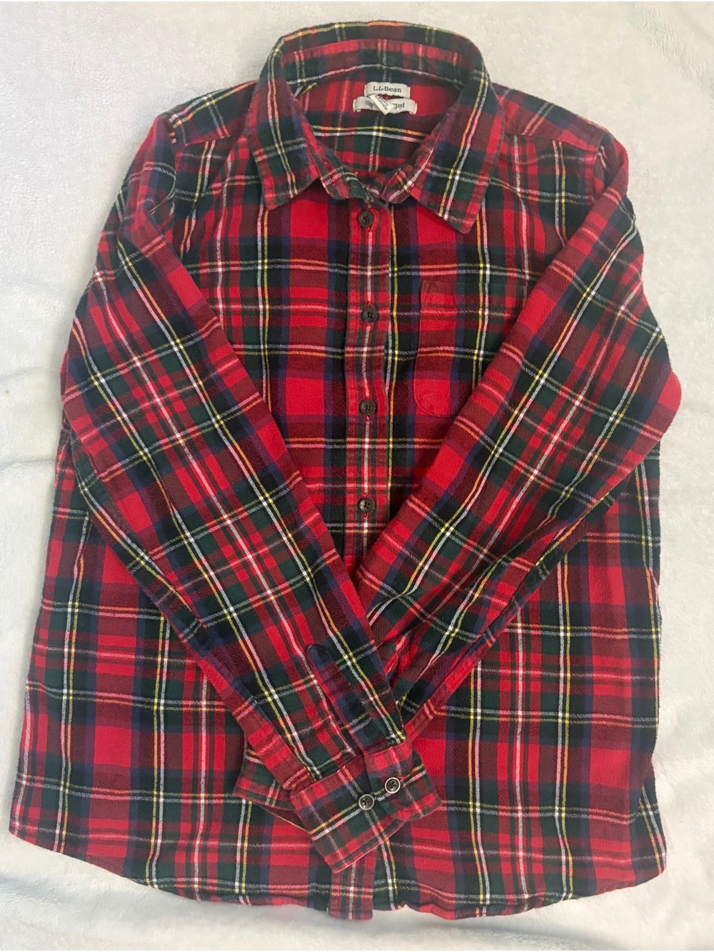 L.L. Bean Red and Black Plaid Flannel Button-Down Shirt